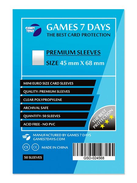 Протекторы Games7Days (45 х 68 мм) Premium Mini Euro (50 шт)