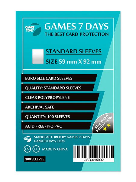 Протектори Games7Days (59 x 92 мм) Standard Euro Size (100 шт)