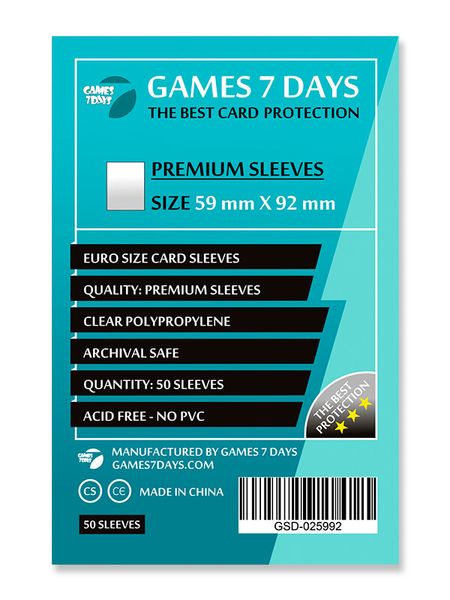 Протектори Games7Days (59 x 92 мм) Premium Euro Size (50 шт)