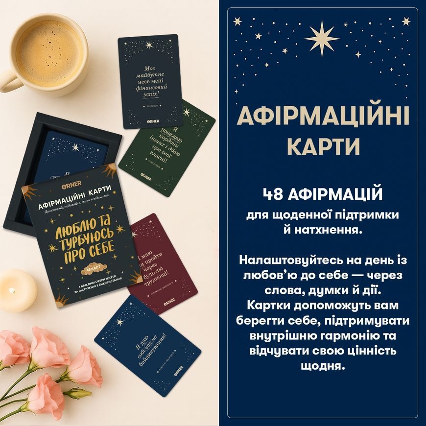 Карты с аффирмациями Люблю и забочусь о себе