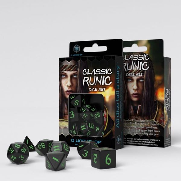 Набір кубиків Classic Runic Black & green Dice Set (7)
