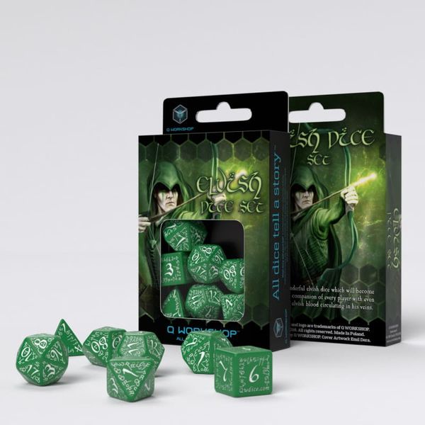 Набір кубиків Elvish Green & white Dice Set (7)