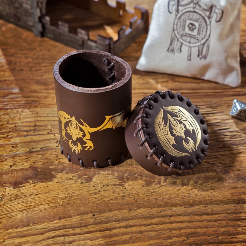 Стакан для кубиків Flying Dragon Brown & golden Leather Dice Cup